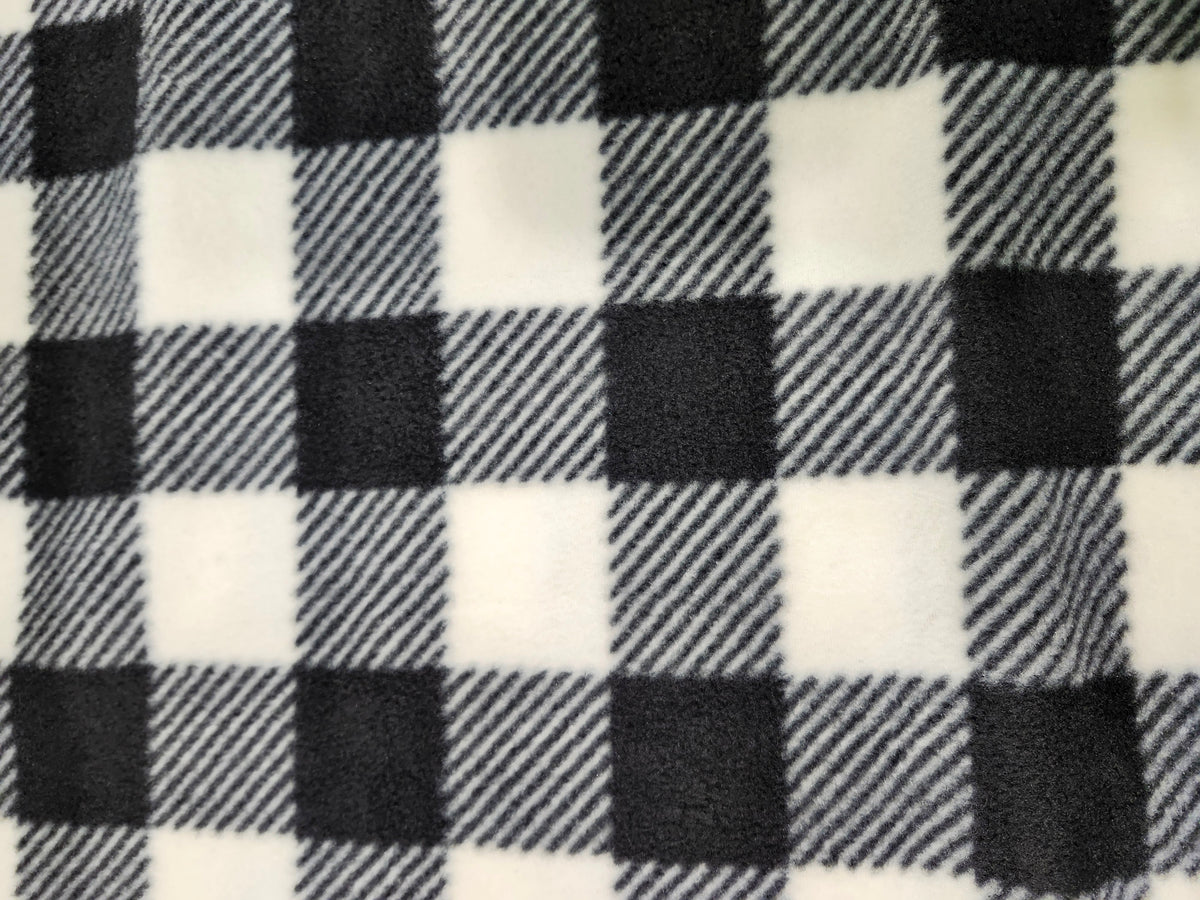 Plaid checkered polyester plaid fleece fabric with a soft brushed finish for blankets, apparel, and crafts