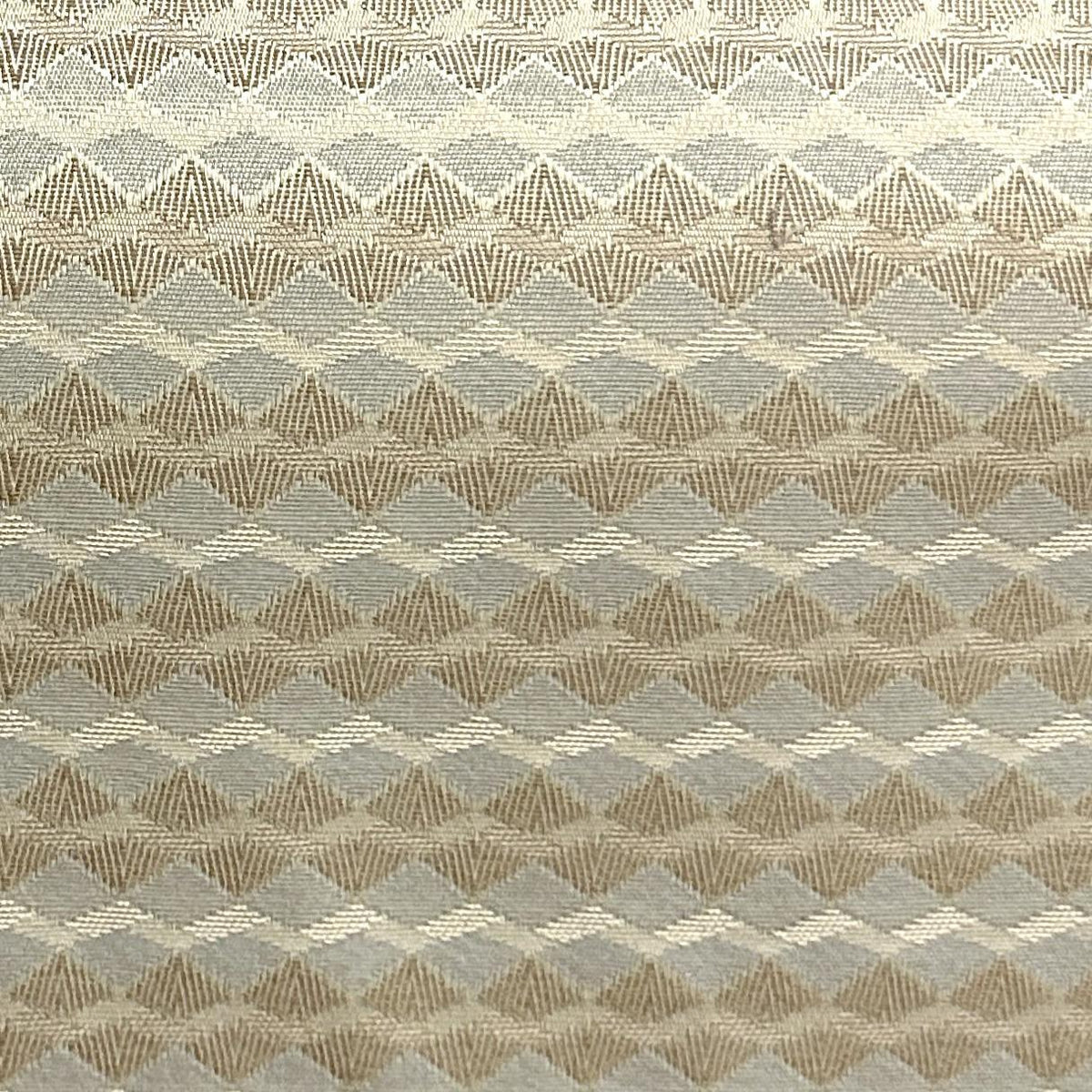 Gold rhombus upholstery fabric with repeating geometric diamond bands in neutral tones