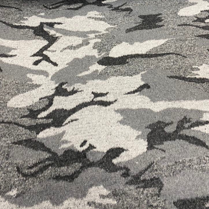 Grey Melton wool blend camouflage fabric with military camo pattern