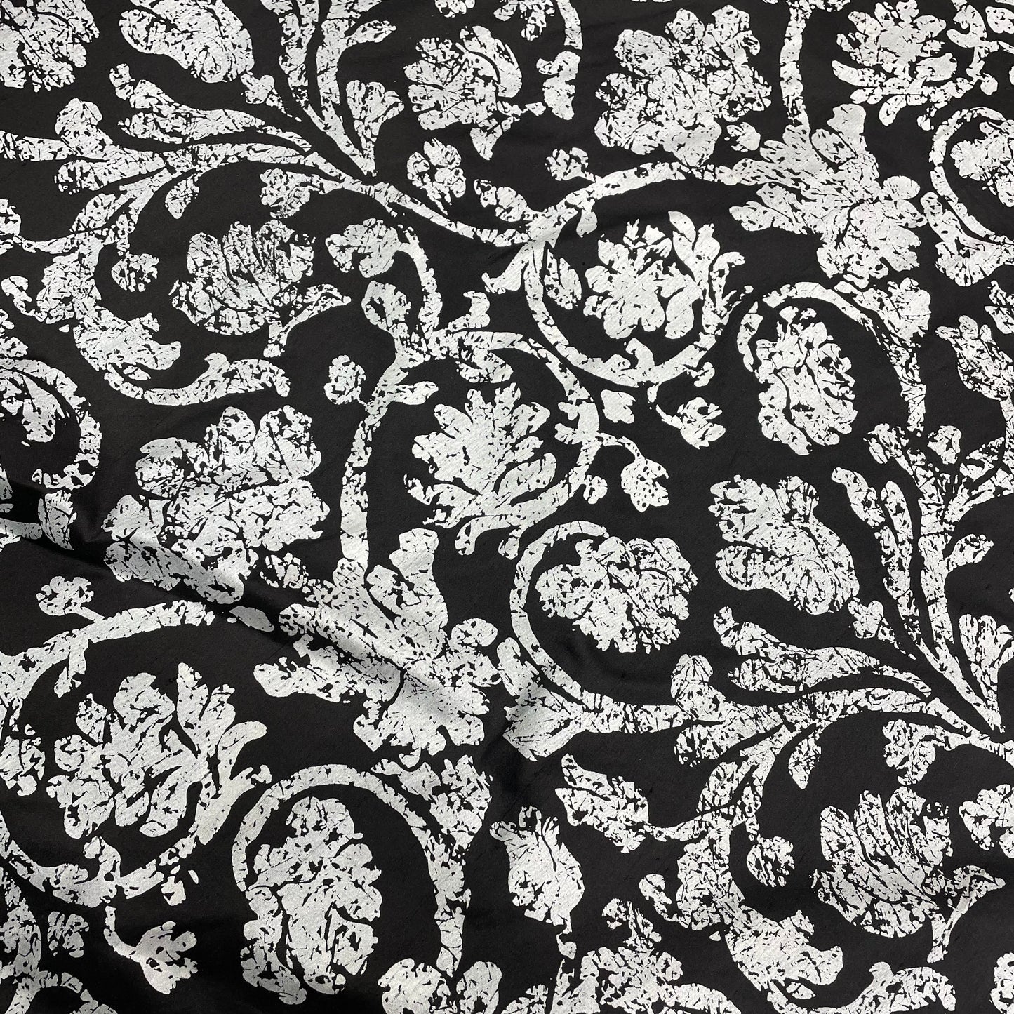 100% silk floral damask fabric in black and white for apparel and home décor