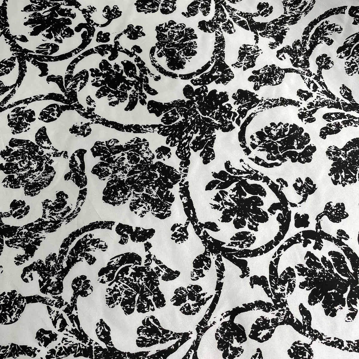 100% silk floral damask fabric in white and black for apparel and home décor
