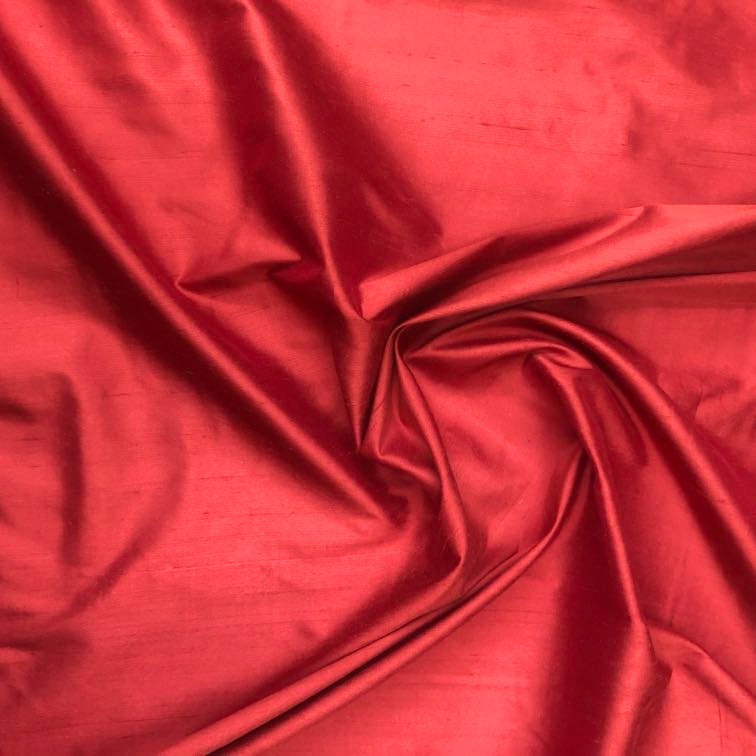 Dupioni silk fabric in burgundy red with crisp textured finish