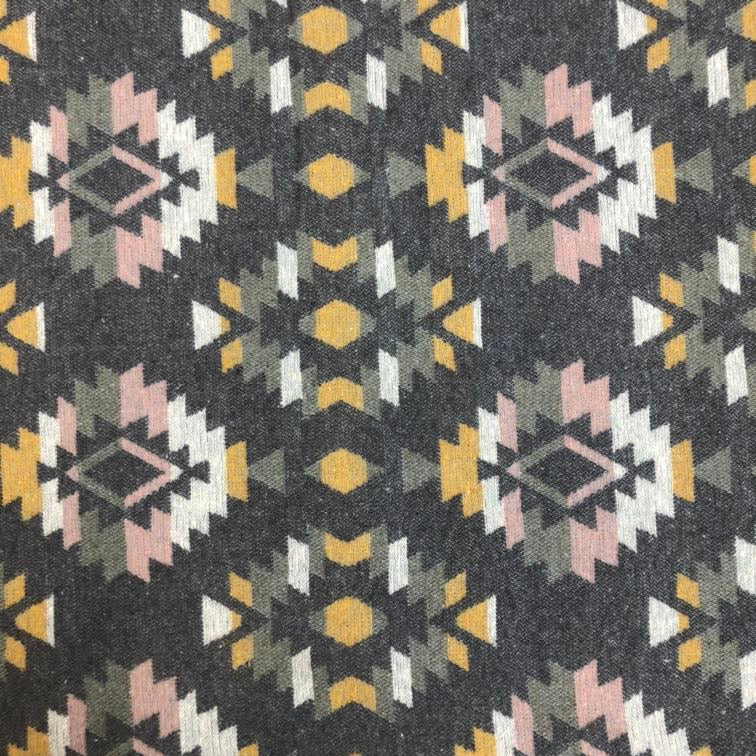 Pink yellow and grey Melton wool Aztec Navajo geometric fabric