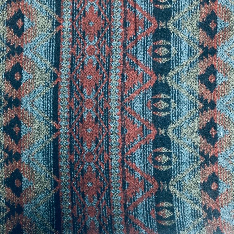 Blue Melton wool blend fabric with Navajo-inspired pattern for apparel and upholstery