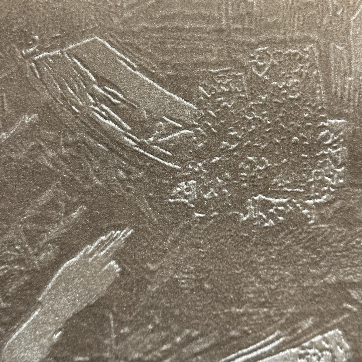Bronze velvet upholstery fabric with nature-inspired pattern