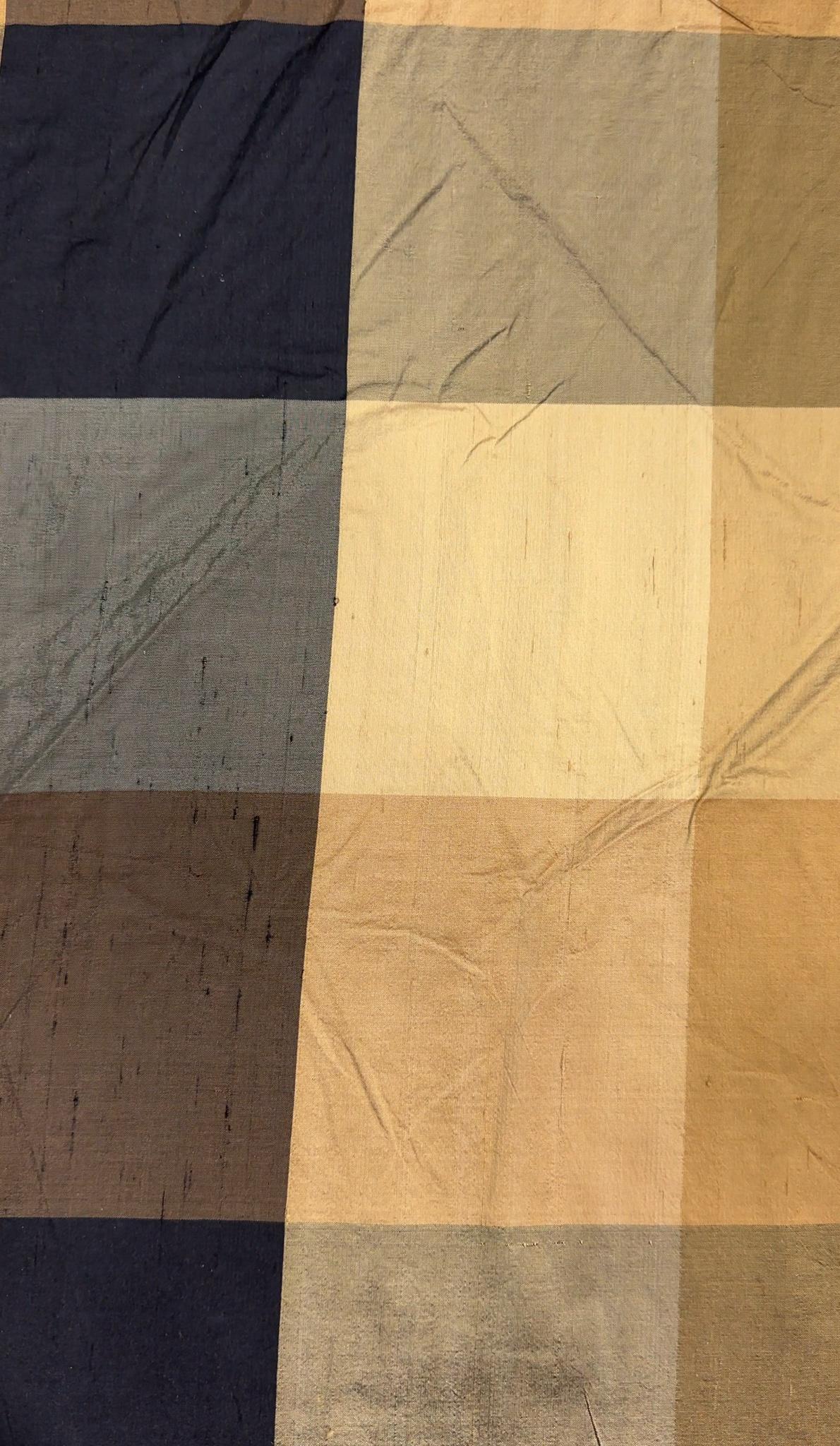 100% silk plaid fabric in brown and beige for apparel and home décor