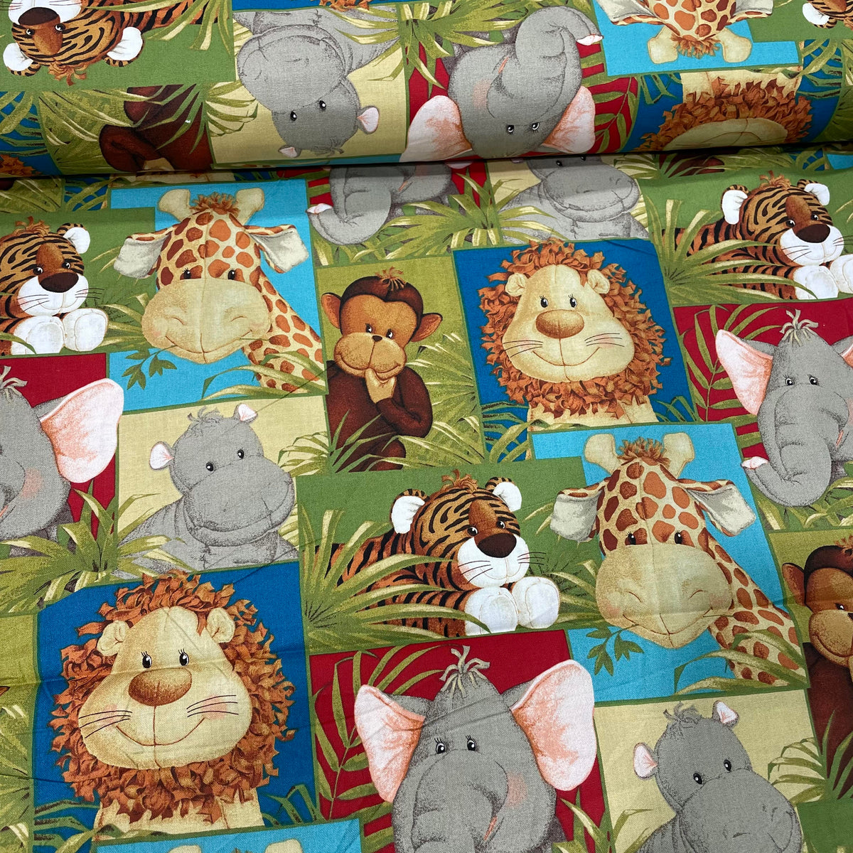 Cotton fabric with a colourful jungle animals print