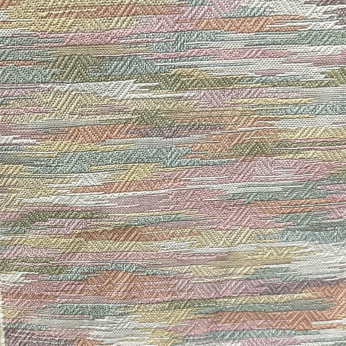 Multicolor polyester upholstery fabric with abstract rainbow brushstroke pattern