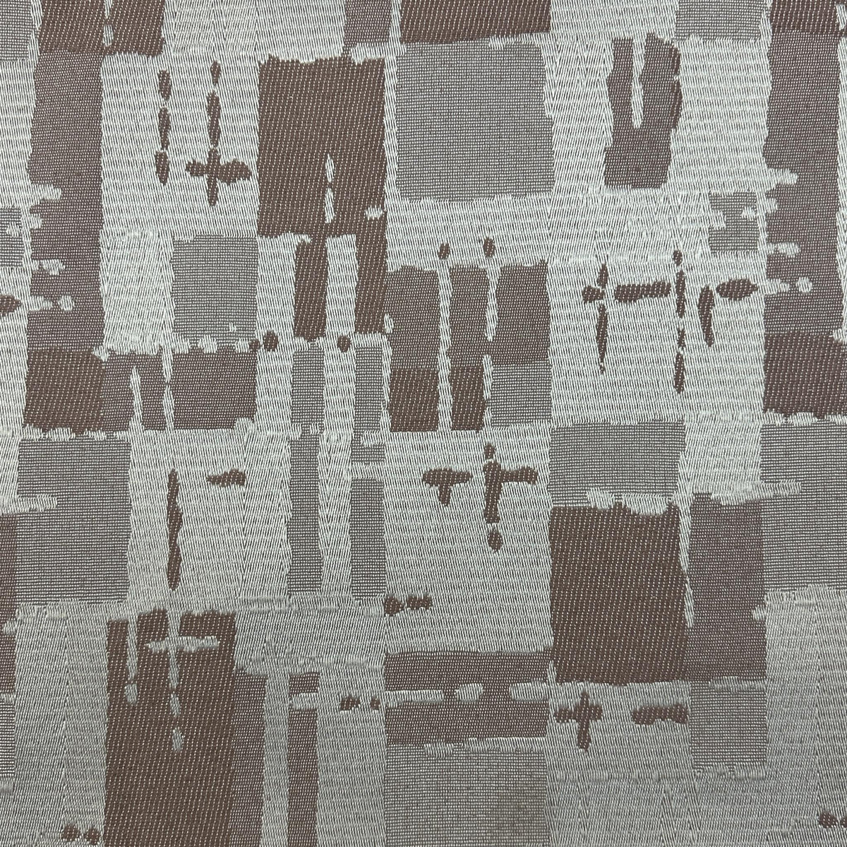 Rose abstract upholstery fabric with layered geometric blocks, lines and shapes