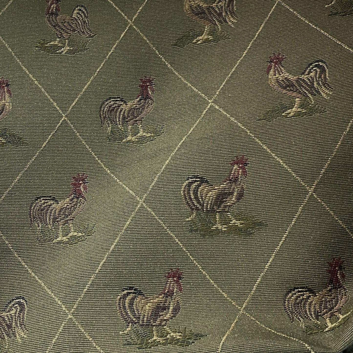 Upholstery fabric with a decorative rooster pattern for furniture and home décor