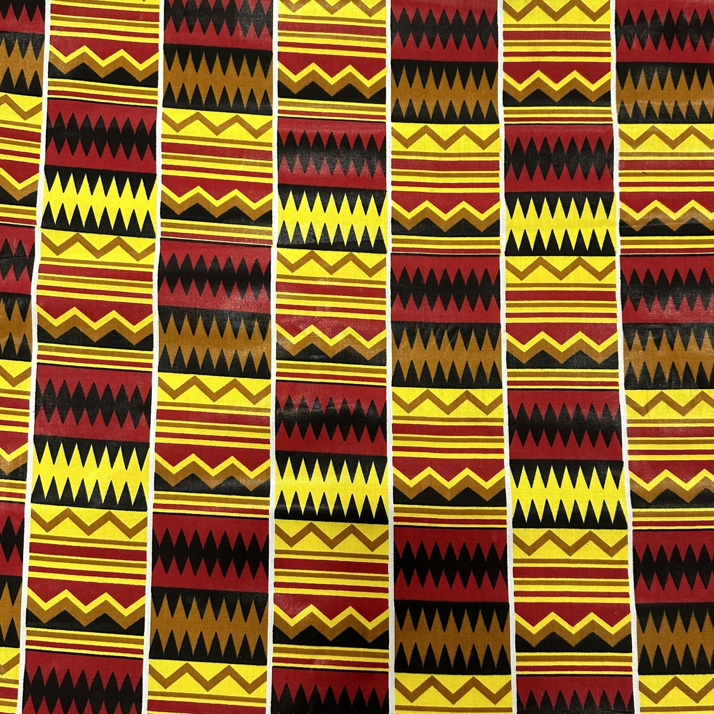 Cotton African Wax Pattern Zig Zag Fabric Yellow Red Brown
