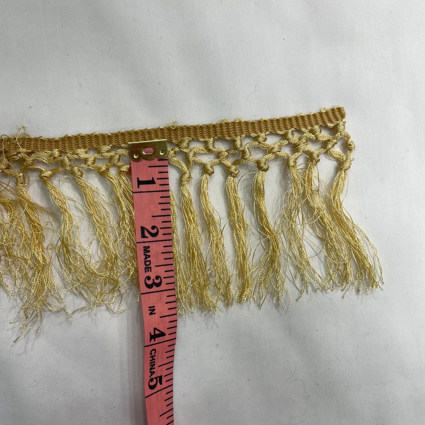 100% silk short tassel fringe trim in sunrise yellow 3.5 inch