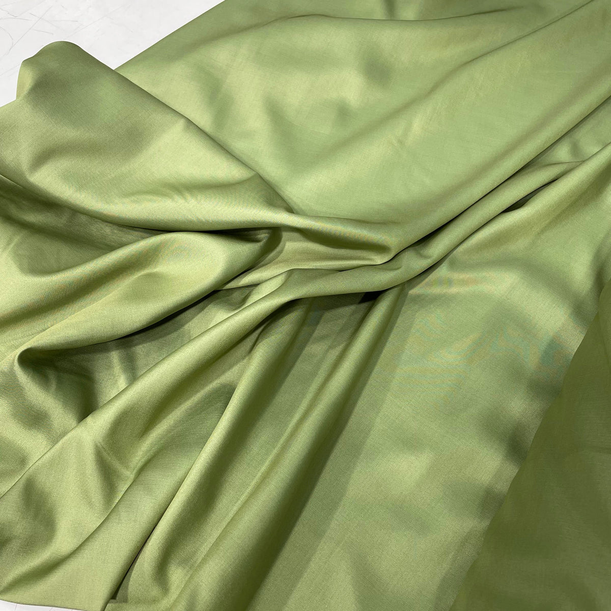 Extra-wide Italian silk fabric in olive green for apparel, curtains and home décor