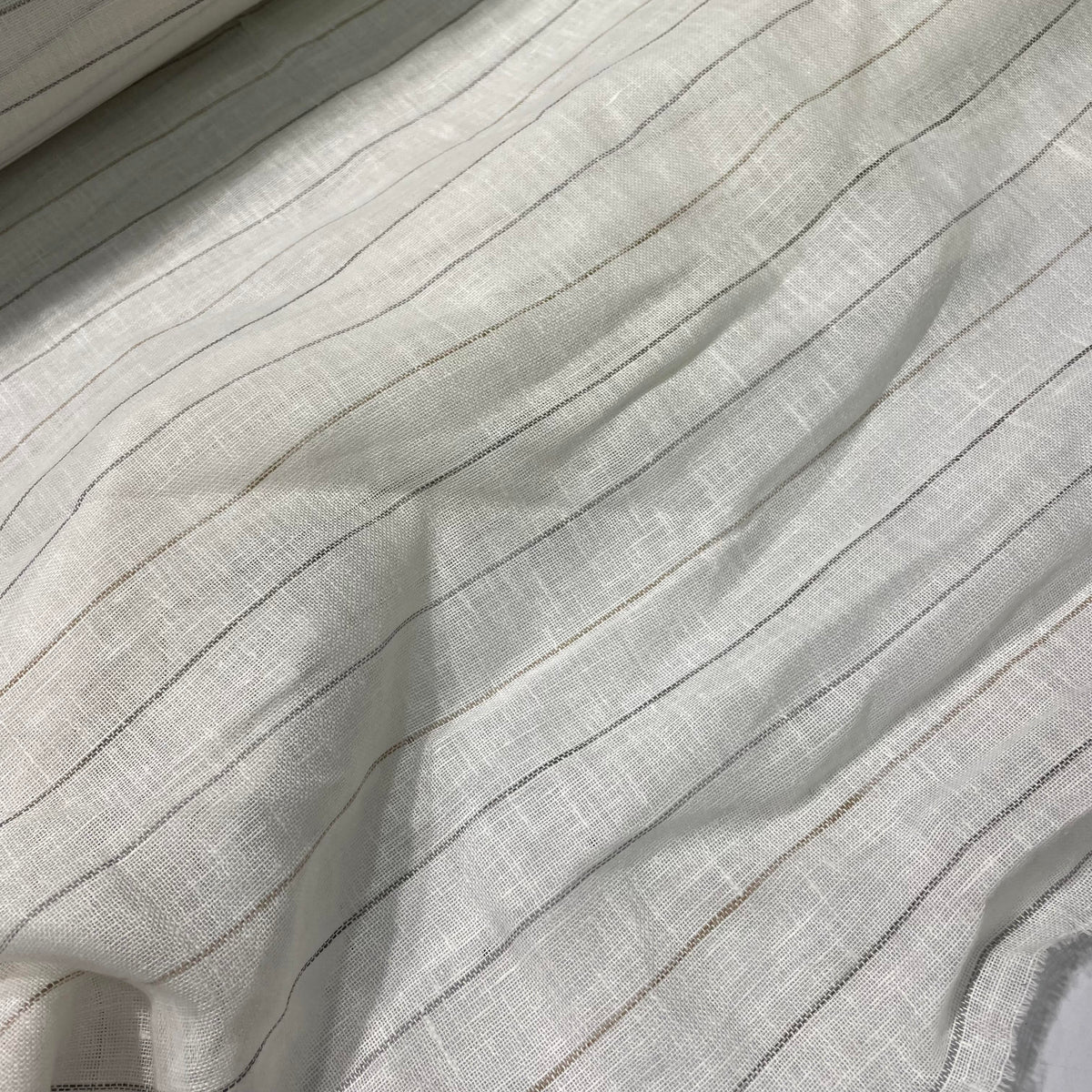 Cream extra-wide linen stripe fabric with a lightweight sheer woven appearance