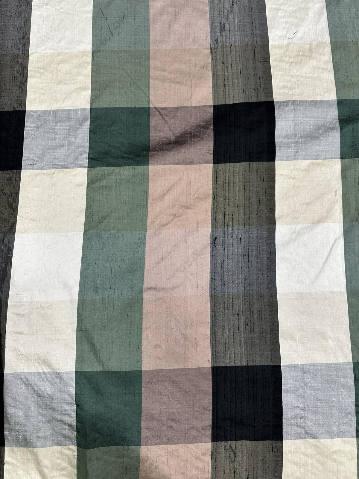 100% silk plaid fabric in green for apparel and home décor