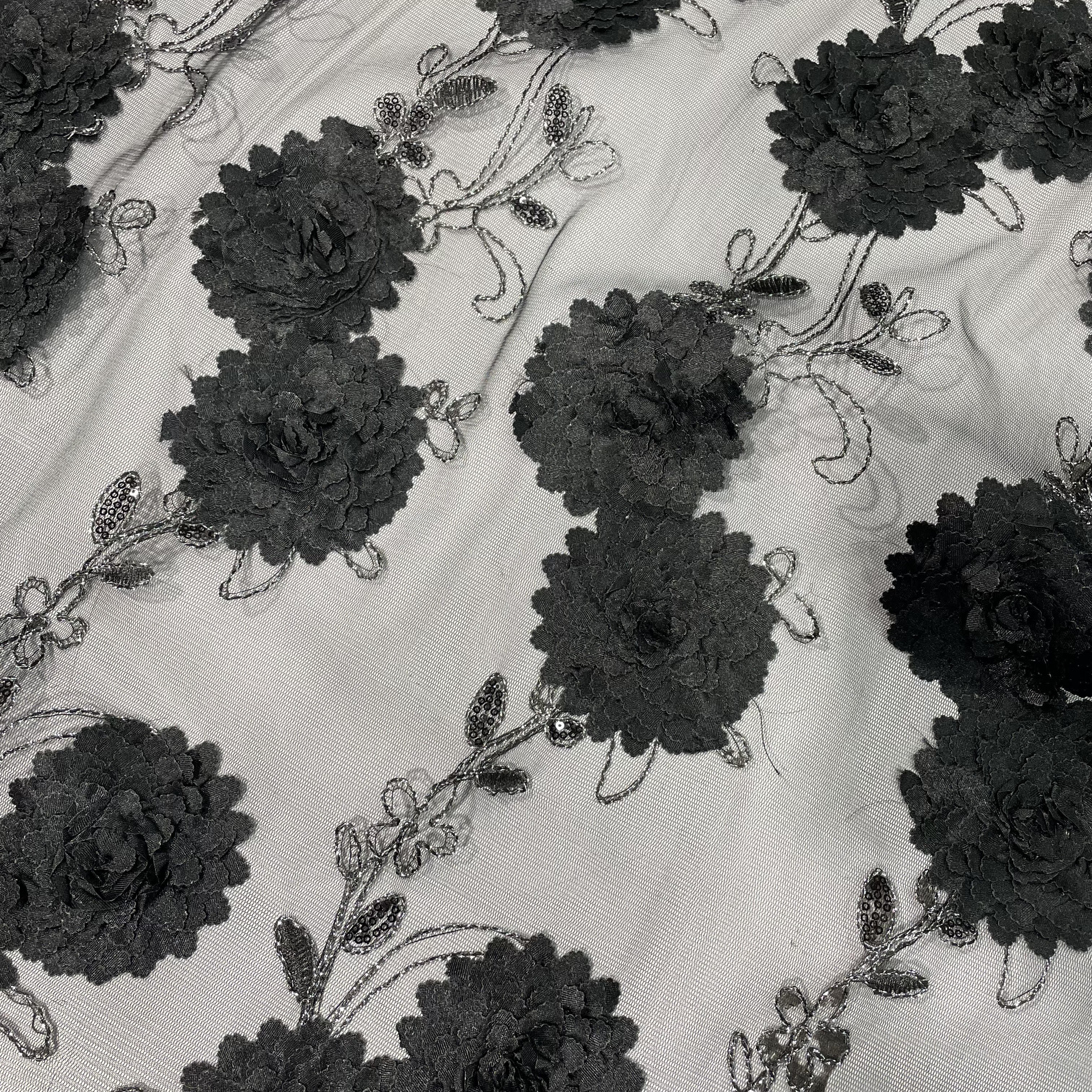 3D Flower on Tulle Mesh