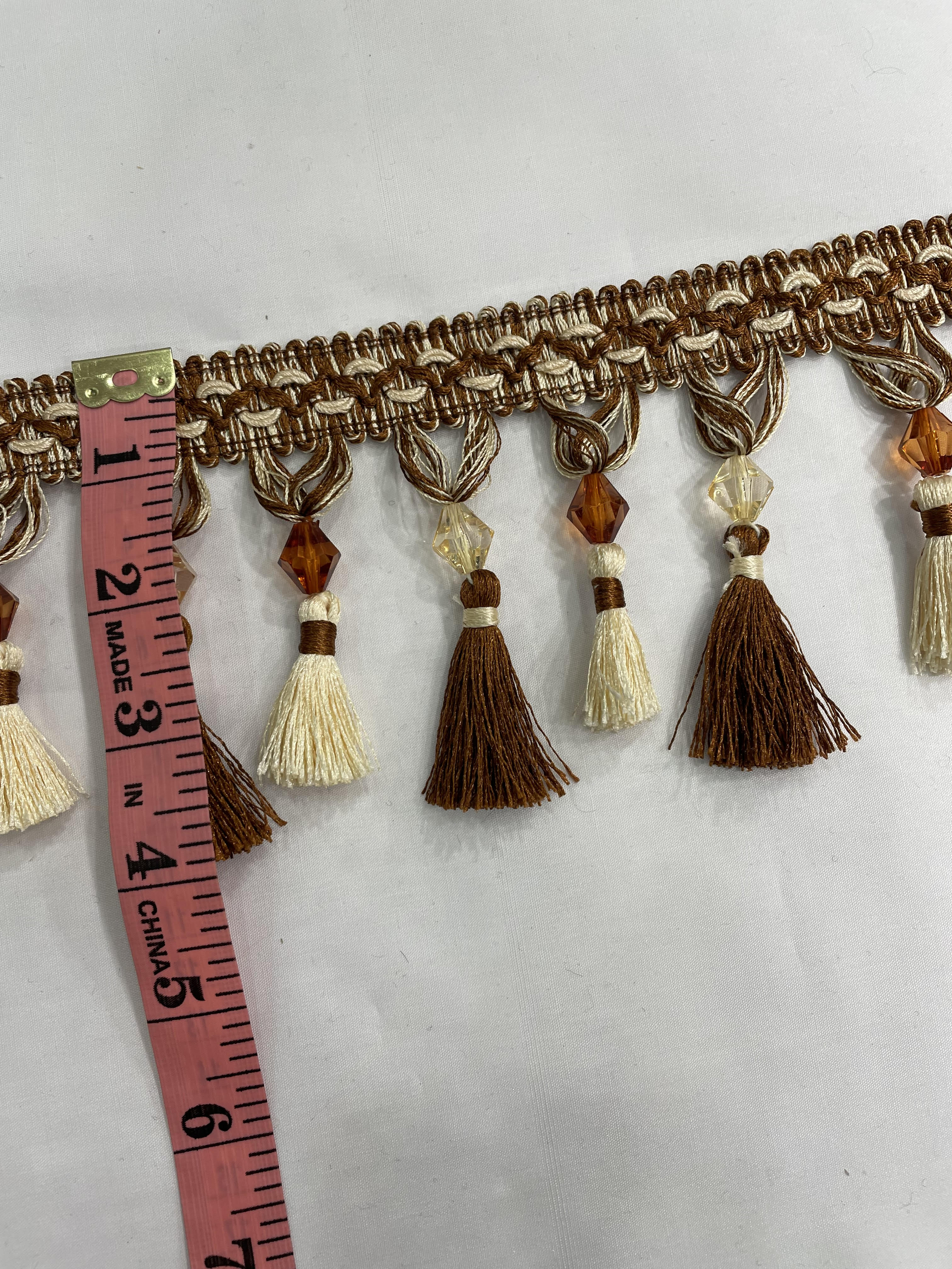 4 Inch Upholstery Tassel with Beads Cream