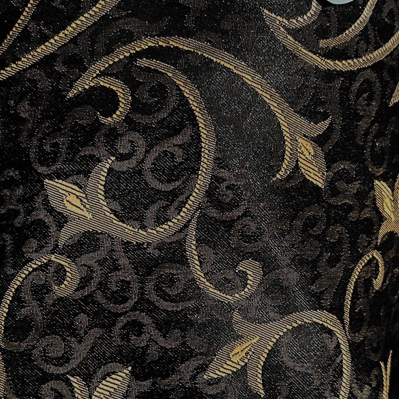 Poly Black & Gold Flower Fabric