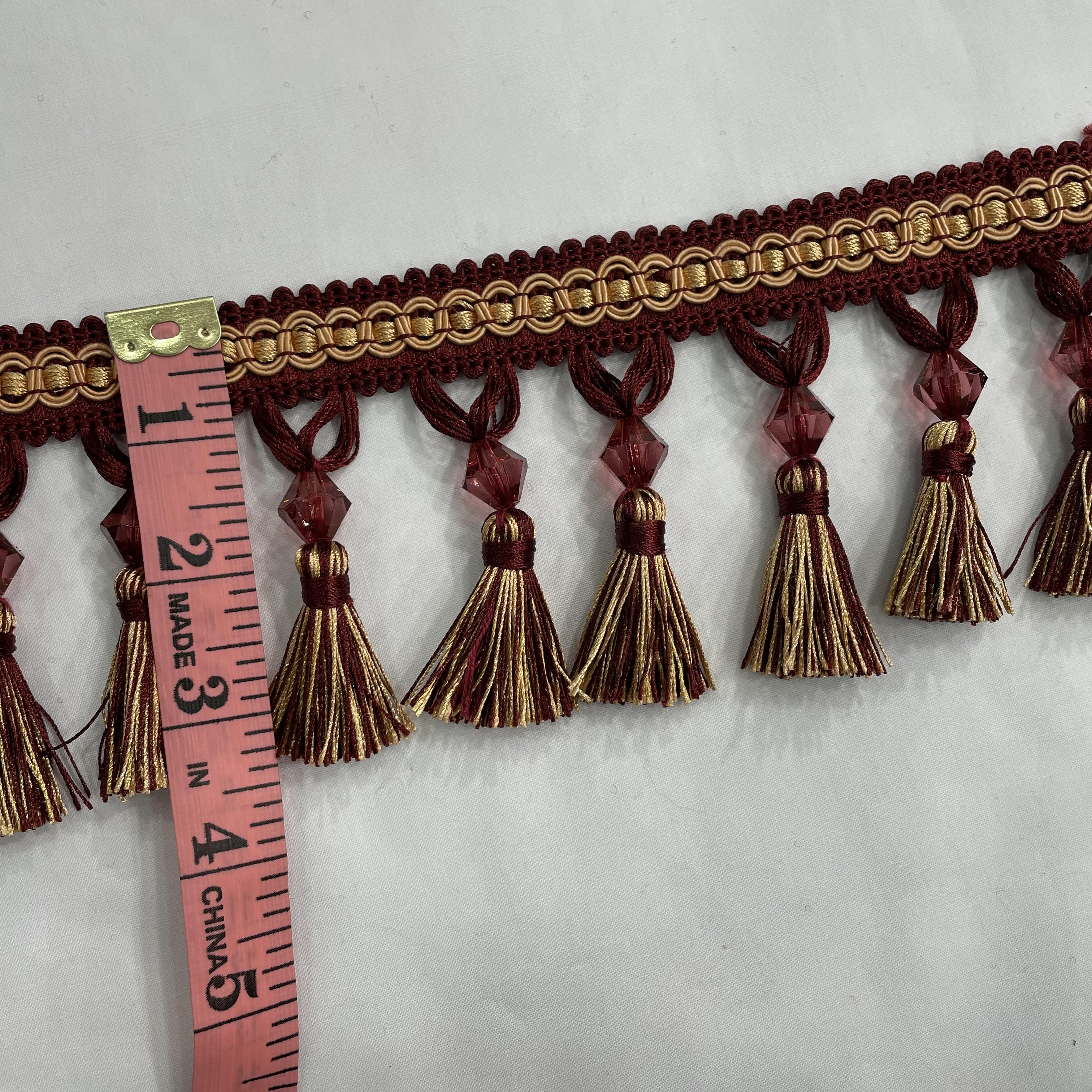 3.5 Inch Upholstery Tassel With Beads, Burgundy