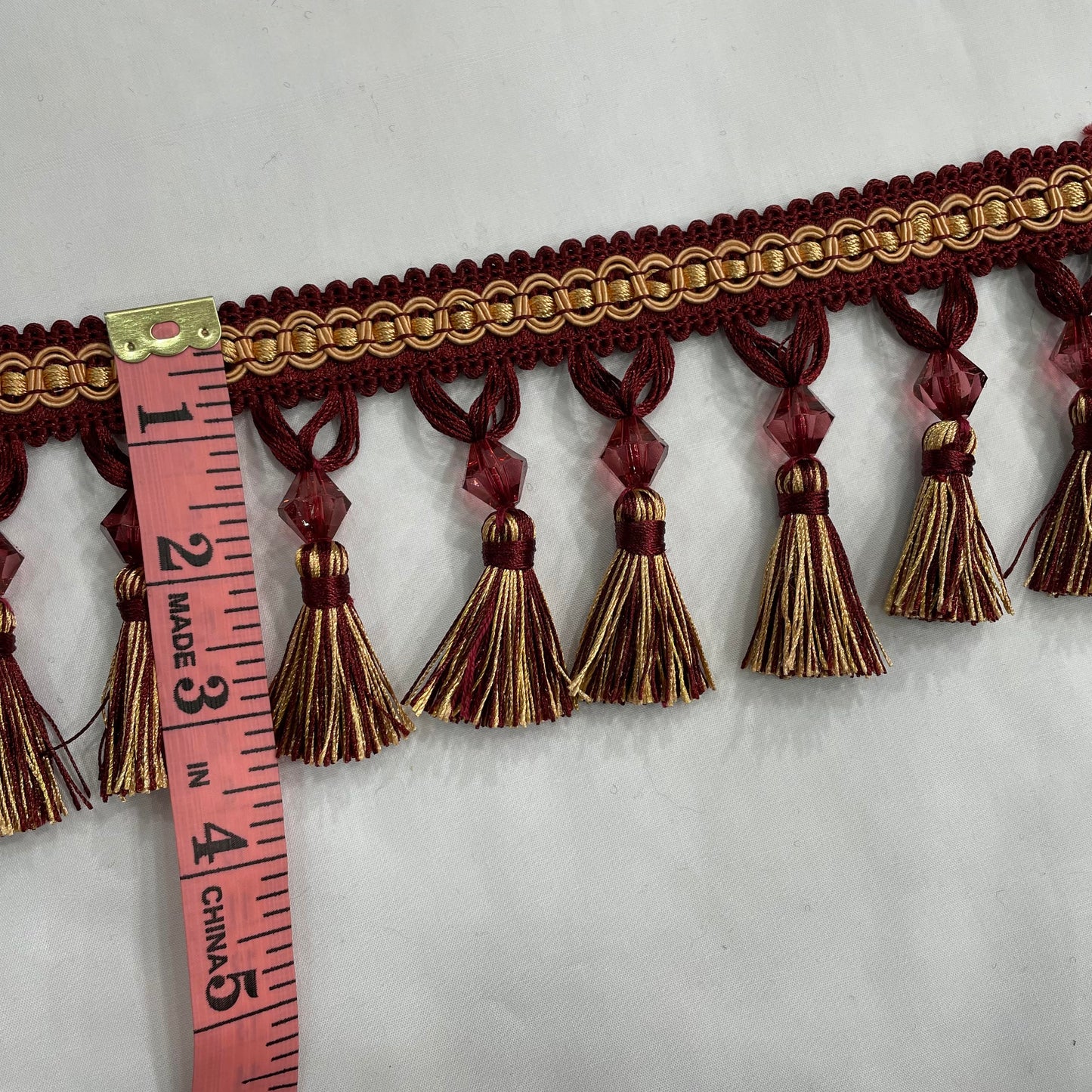 3.5 Inch Upholstery Tassel With Beads, Burgundy