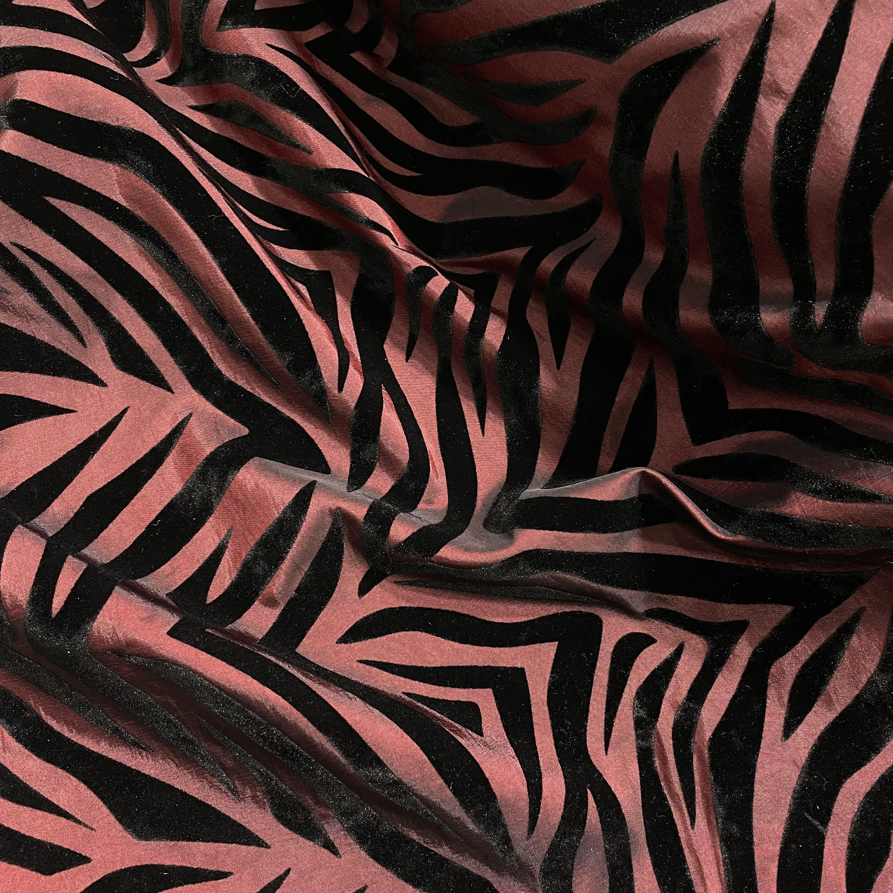 Taffeta with Velvet Zebra Print, Burgundy