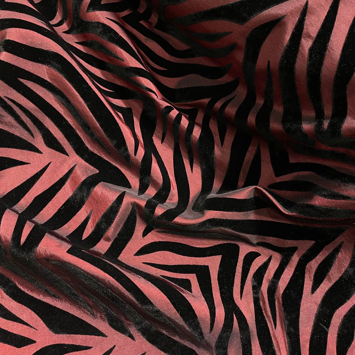 Taffeta with Velvet Zebra Print, Burgundy