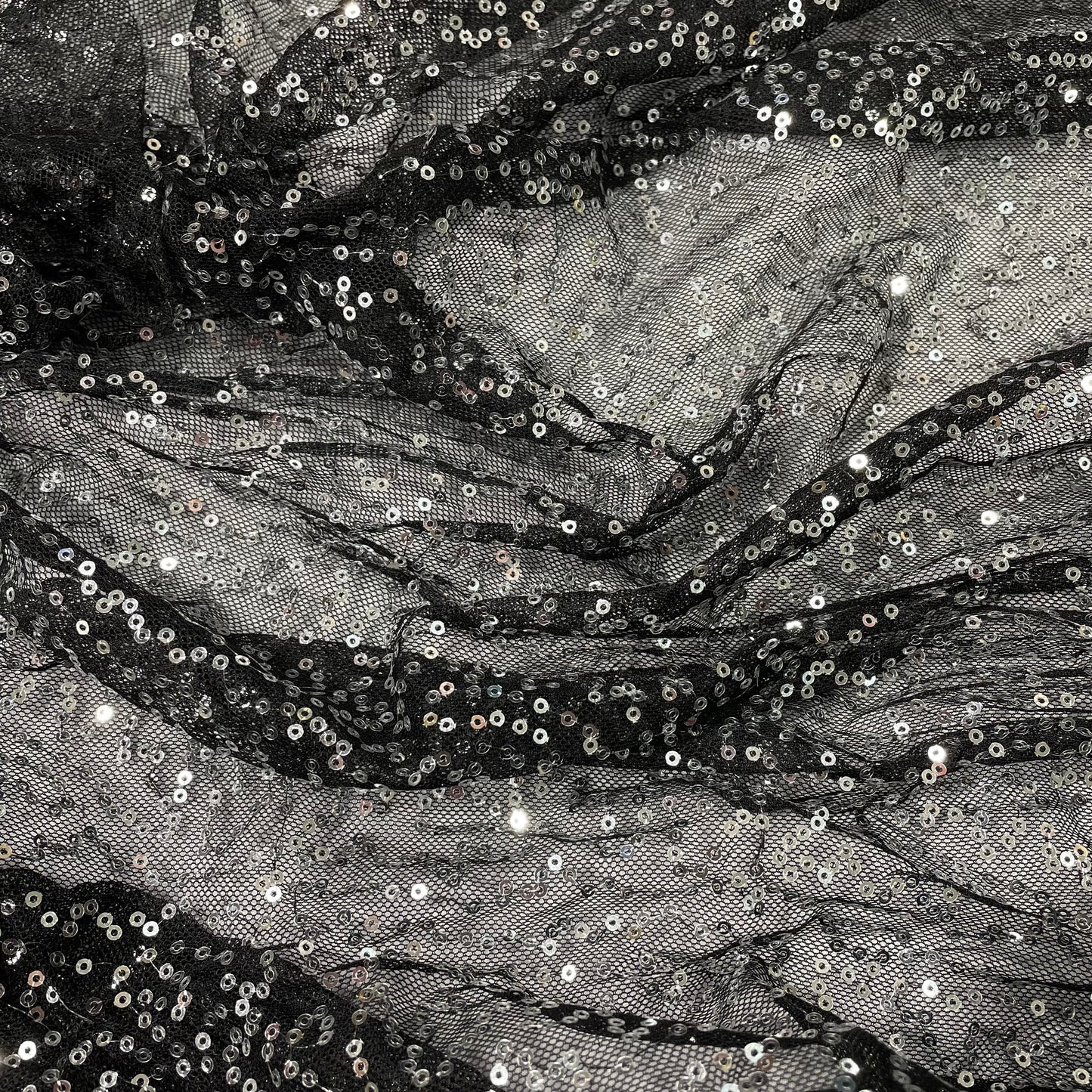 Silver Sequin on Stretchy Mesh